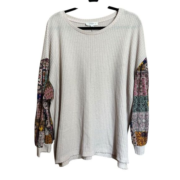 UMGEE Tops - UMGEE Tunic Top Womens 1XL Multicolor Boho Art To Wear Waffle Knit Blouse